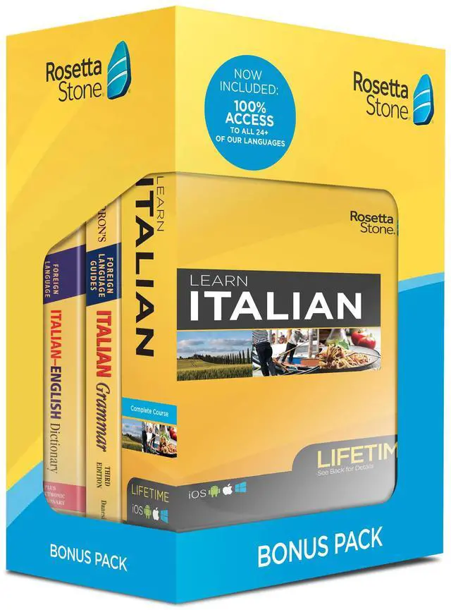 Main image of Rosetta Stone Lifetime Access: Learn Italian | Bonus Pack Bundle | Lifetime Access + Grammar Guide + Dictionary Book Set
