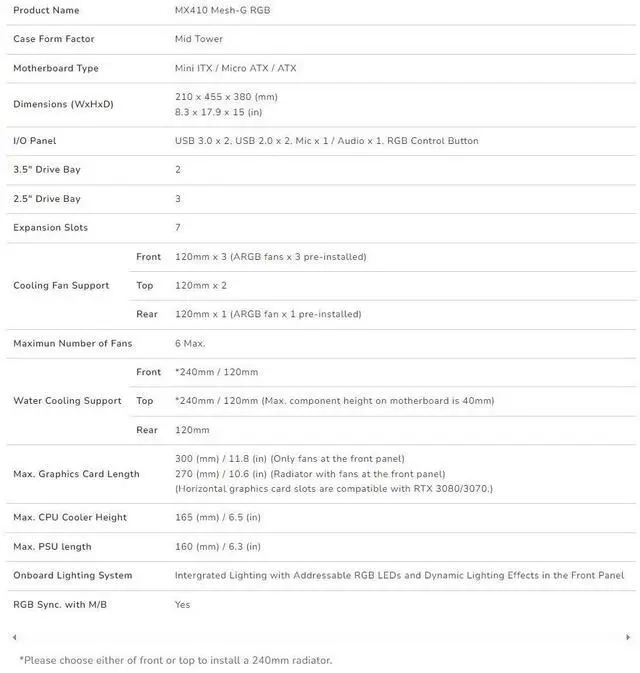 Alt view image 3 of 7 - CougarMX410 Mesh-G - RGB PC Gaming Case Mid Tower - Mini ITX/Micro ATX/ATX - Acrylic Side Panel|Fan/Water Cooling Support|Integrated Dual ARGB Strips|Black (385VM70.0004)