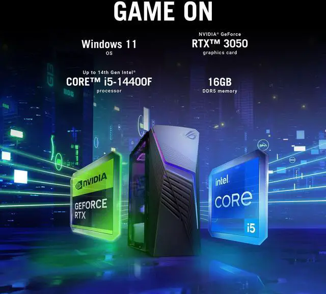 Alt view image 4 of 5 - ASUS ROG Strix G13 Gaming Desktop PC, Intel Core i5-14400F, GeForce RTX 3050, 16GB DDR5 RAM, 1TB SSD Gen 4, Windows 11 Home, G13CHR-BBI53050-CB