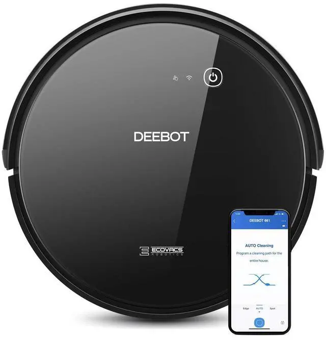Main image of ECOVACS DEEBOT 661 Convertible Vacuuming or Mopping Robotic Vacuum Cleaner with Max Power Suction, Upto 110 Min Runtime, Hard Floors and Carpets, App Controls, Self-Charging, Quiet, Black