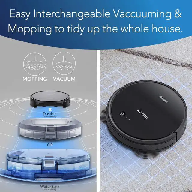 Alt view image 3 of 6 - ECOVACS DEEBOT 661 Convertible Vacuuming or Mopping Robotic Vacuum Cleaner with Max Power Suction, Upto 110 Min Runtime, Hard Floors and Carpets, App Controls, Self-Charging, Quiet, Black