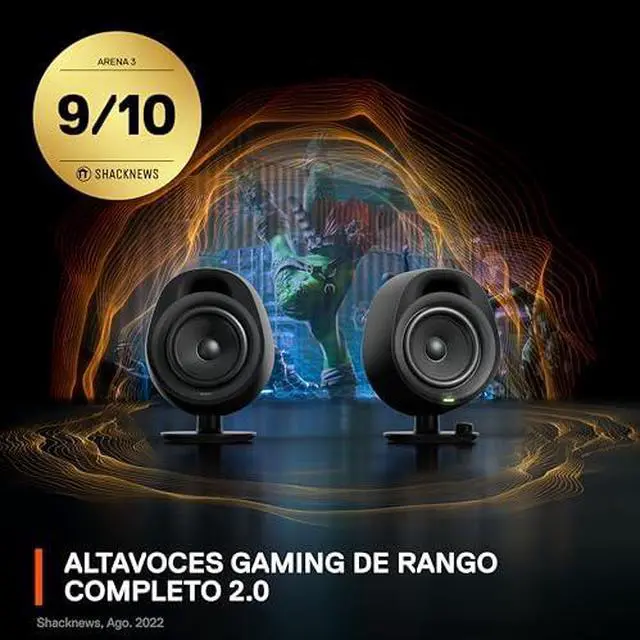Alt view image 2 of 7 - New SteelSeries Arena 3 Full-Range 2.0 Gaming Speakers â Immersive Audio â On-Speaker Controls â 4" Speaker Drivers â Wired & Bluetooth â 3.5mm Aux â PC, Mac, Mobile â Adjustable Stand