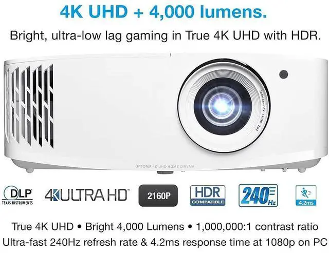 Alt view image 4 of 7 - Optoma UHD38 Bright, True 4K UHD Gaming Projector | 4000 Lumens | 4.2ms Response Time at 1080p with Enhanced Gaming Mode | Lowest Input Lag on 4K Projector | 240Hz Refresh Rate | HDR10 & HLG