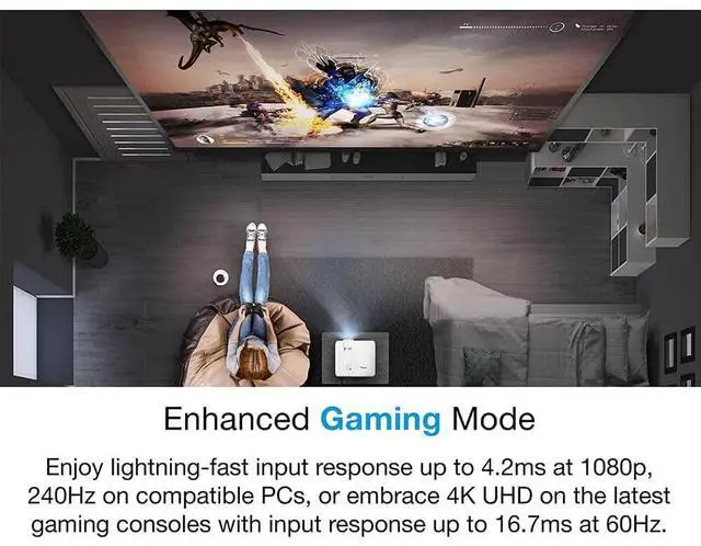 Alt view image 6 of 7 - Optoma UHD38 Bright, True 4K UHD Gaming Projector | 4000 Lumens | 4.2ms Response Time at 1080p with Enhanced Gaming Mode | Lowest Input Lag on 4K Projector | 240Hz Refresh Rate | HDR10 & HLG