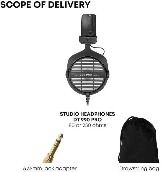 Alt view image 3 of 7 - beyerdynamic DT 990 PRO Over-Ear Studio Monitor Headphones - Open-Back Stereo Construction, Wired (80 Ohm, Gray)