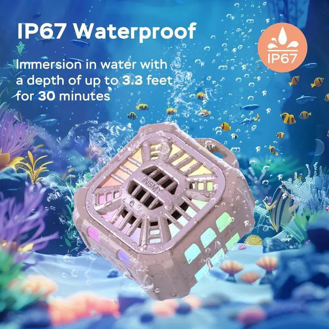 Alt view image 2 of 7 - INSMY Bluetooth Speaker,IP67 Waterproof,Portable,Shower Speaker, Wireless Sync 100+ Speakers,Big Volume Booming Bass, 24H Playtime/Floatable/RGB Lights/BT5.3 for Outdoor/Beach (Pink)
