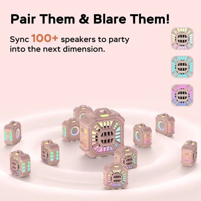 Alt view image 3 of 7 - INSMY Bluetooth Speaker,IP67 Waterproof,Portable,Shower Speaker, Wireless Sync 100+ Speakers,Big Volume Booming Bass, 24H Playtime/Floatable/RGB Lights/BT5.3 for Outdoor/Beach (Pink)