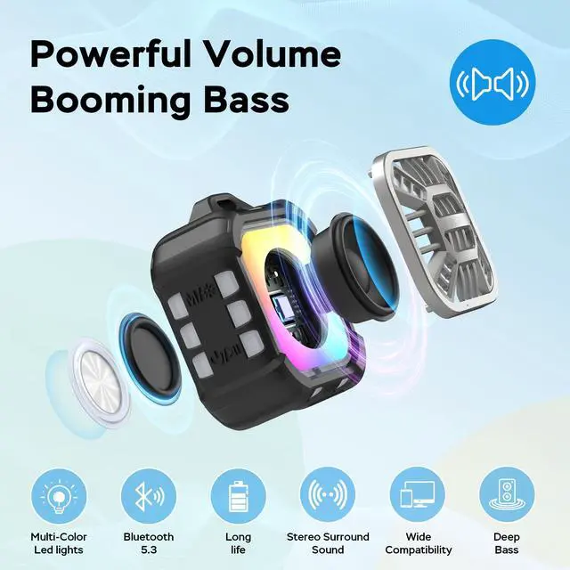 Alt view image 4 of 7 - INSMY Shower Bluetooth Speaker, IP67 Waterproof Portable Small Multi Sync 100+ Speakers, Big Volume Booming Bass, 24H Playtime/Floatable/RGB Lights for Outdoor/Kayak/Beach/Golf (Black)