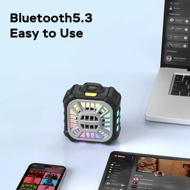 Alt view image 7 of 7 - INSMY Shower Bluetooth Speaker, IP67 Waterproof Portable Small Multi Sync 100+ Speakers, Big Volume Booming Bass, 24H Playtime/Floatable/RGB Lights for Outdoor/Kayak/Beach/Golf (Black)