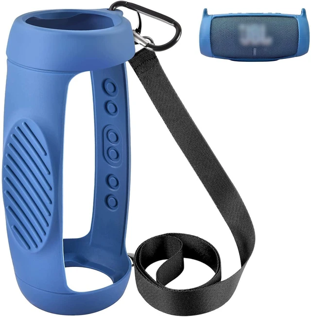 Main image of Silicone Case Cover for JBL Charge 5 Waterproof Portable Bluetooth Speaker, Travel Carrying Protective Gel Soft Skin, Waterproof Rubber Pouch with Shoulder Strap and Carabiner - Blue