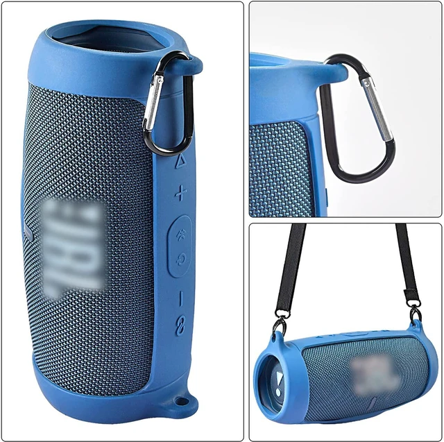 Alt view image 3 of 7 - Silicone Case Cover for JBL Charge 5 Waterproof Portable Bluetooth Speaker, Travel Carrying Protective Gel Soft Skin, Waterproof Rubber Pouch with Shoulder Strap and Carabiner - Blue