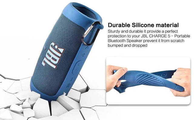Alt view image 4 of 7 - Silicone Case Cover for JBL Charge 5 Waterproof Portable Bluetooth Speaker, Travel Carrying Protective Gel Soft Skin, Waterproof Rubber Pouch with Shoulder Strap and Carabiner - Blue
