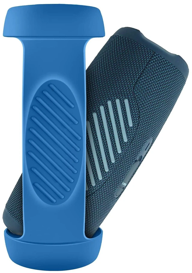 Alt view image 5 of 7 - Silicone Case Cover for JBL Charge 5 Waterproof Portable Bluetooth Speaker, Travel Carrying Protective Gel Soft Skin, Waterproof Rubber Pouch with Shoulder Strap and Carabiner - Blue