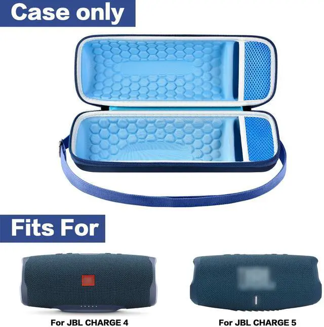 Alt view image 2 of 7 - Hard Travel Case for JBL Charge 4/ Charge 5 Waterproof Bluetooth Speaker. Carrying Storage Bag Fits Charger and USB Cable - Blue+Inside Blue (Case Only)