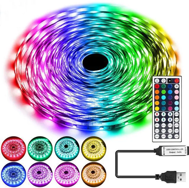 Main image of HOUHUI LED Strip Lights 32.8Ft, RGB LED Lights Strip for Bedroom, Color Changing Strip Lights Kit with 44-Keys Remote, Dimmable USB LED Light Strip for Room, Kitchen, Home, Bar, Party DIY Decoration