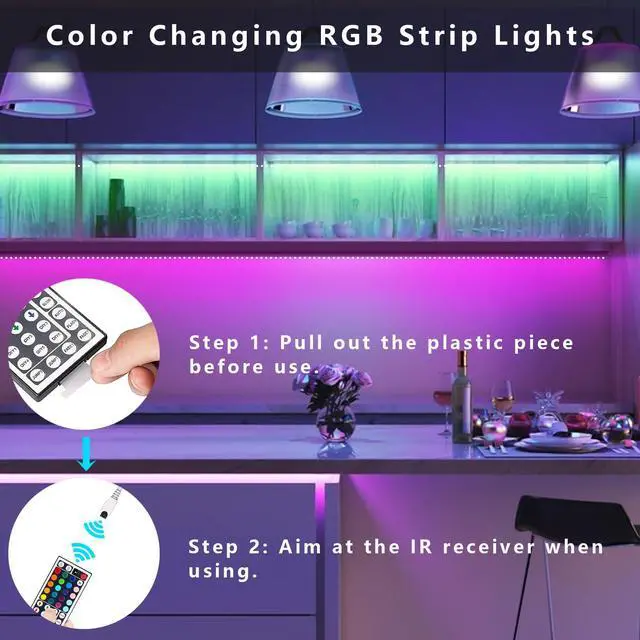 Alt view image 5 of 7 - HOUHUI LED Strip Lights 32.8Ft, RGB LED Lights Strip for Bedroom, Color Changing Strip Lights Kit with 44-Keys Remote, Dimmable USB LED Light Strip for Room, Kitchen, Home, Bar, Party DIY Decoration
