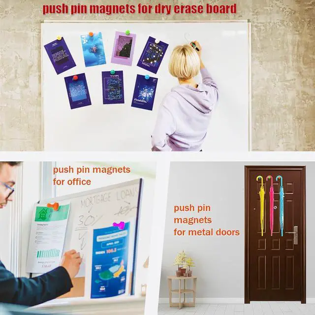 Alt view image 3 of 6 - MIN CI Large Push Pin Strong Magnets for Whiteboard, 10 Colorful Decorative Neodymium Fridge Magnet, Small Cute Refrigerator Magnets, for Office Classroom Home Map Kitchen School Dry Erase Board