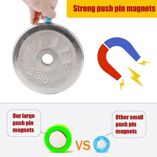 Alt view image 5 of 6 - MIN CI Large Push Pin Strong Magnets for Whiteboard, 10 Colorful Decorative Neodymium Fridge Magnet, Small Cute Refrigerator Magnets, for Office Classroom Home Map Kitchen School Dry Erase Board