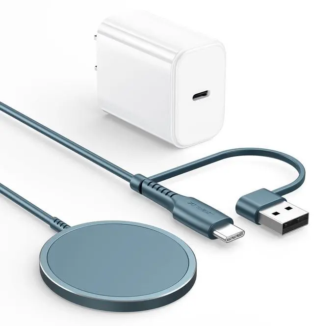 Alt view image 2 of 6 - JSAUX Magnetic Wireless Charger Compatible with MagSafe Charger/iPhone 16e/16/16 Plus/16 Pro/16 Pro Max/15 14 13 12 Series, Magnet Charging Pad (Blue) with 20W PD Adapter Charger