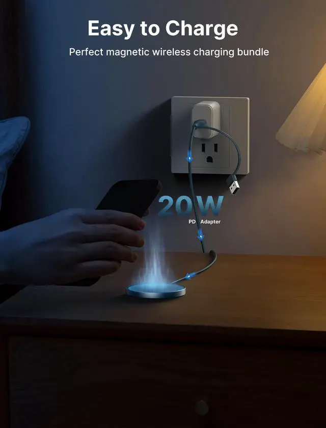 Alt view image 3 of 6 - JSAUX Magnetic Wireless Charger Compatible with MagSafe Charger/iPhone 16e/16/16 Plus/16 Pro/16 Pro Max/15 14 13 12 Series, Magnet Charging Pad (Blue) with 20W PD Adapter Charger