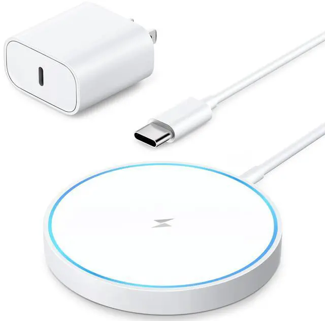 Main image of Magnetic Wireless Charger Mag Safe Charging Pad Compatible with iPhone 17/17 Pro Max/iPhone Air/16/15/15 Plus/14/13/12 Series, 2025 Upgraded Fast Mag-Safe LED Charger with 20W Type-C Adapter (White)