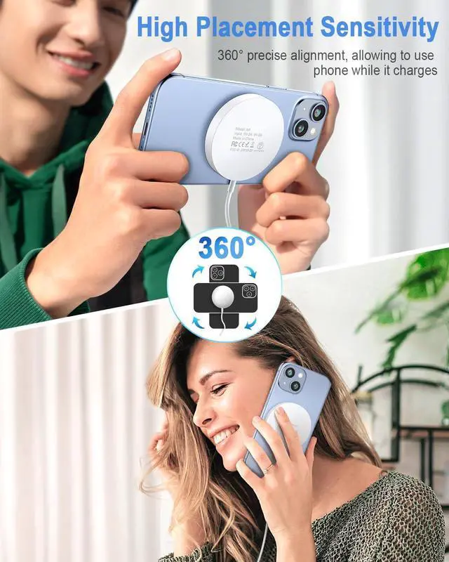 Alt view image 5 of 7 - Magnetic Wireless Charger Mag Safe Charging Pad Compatible with iPhone 17/17 Pro Max/iPhone Air/16/15/15 Plus/14/13/12 Series, 2025 Upgraded Fast Mag-Safe LED Charger with 20W Type-C Adapter (White)