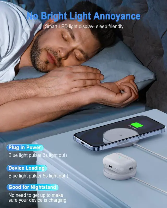 Alt view image 6 of 7 - Magnetic Wireless Charger Mag Safe Charging Pad Compatible with iPhone 17/17 Pro Max/iPhone Air/16/15/15 Plus/14/13/12 Series, 2025 Upgraded Fast Mag-Safe LED Charger with 20W Type-C Adapter (White)