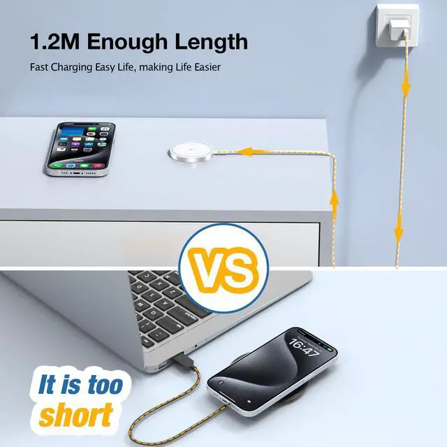 Alt view image 7 of 7 - for MagSafe Charger: Magnetic Wireless Charging Pad for iPhone 17 16 15 14 13 12 Series & AirPods 4-2 Pro, Strong Magnet, Aluminum Alloy, USB-C/A Ports, Ultra-Thin & Portable, Ideal for Desk & Bedside