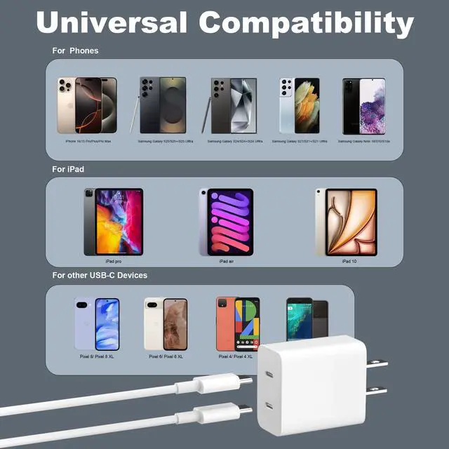 Alt view image 2 of 7 - iPhone 17 16 Charger Fast Charging, 45W Dual USB C Phone Charger Block with 10FT Long Type C Cable Cord for Apple iPhone 17/Pro/Pro Max/17 Air/16 Pro/16 Pro Max/15 Plus/15 Pro/iPad/S25 Ultra/S24
