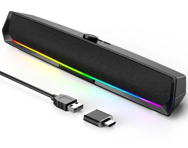 Main image of Computer Speakers for Desktop,PC Speakers Gaming Sound bar with Colorful Light,USB Speaker With Bluetooth for PCs Monitor Laptop Tablets,Wired Bluetooth Speaker for Phones(Type-C Adapter Included)