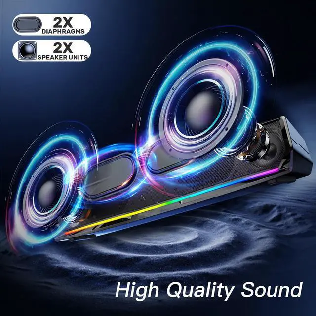 Alt view image 2 of 7 - Computer Speakers for Desktop,PC Speakers Gaming Sound bar with Colorful Light,USB Speaker With Bluetooth for PCs Monitor Laptop Tablets,Wired Bluetooth Speaker for Phones(Type-C Adapter Included)