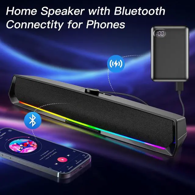 Alt view image 7 of 7 - Computer Speakers for Desktop,PC Speakers Gaming Sound bar with Colorful Light,USB Speaker With Bluetooth for PCs Monitor Laptop Tablets,Wired Bluetooth Speaker for Phones(Type-C Adapter Included)