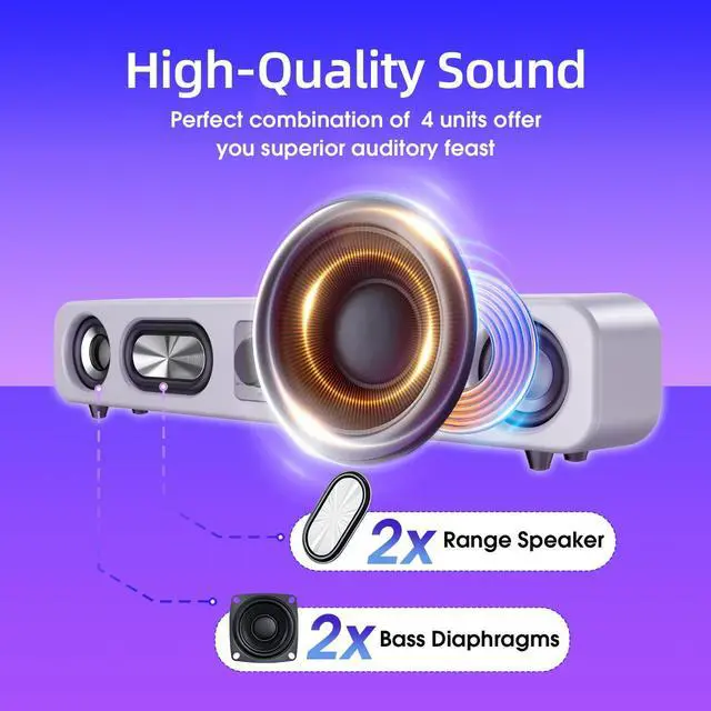 Alt view image 2 of 7 - Uakinat Computer Speakers, HiFi Sound Quality Computer Sound Bar,Wired USB-Powered Sound-bar with 6W Stereo Sound for Desktop, Laptops, PCs, Phones, Tablets, Xbox, Gaming Speakers(White)