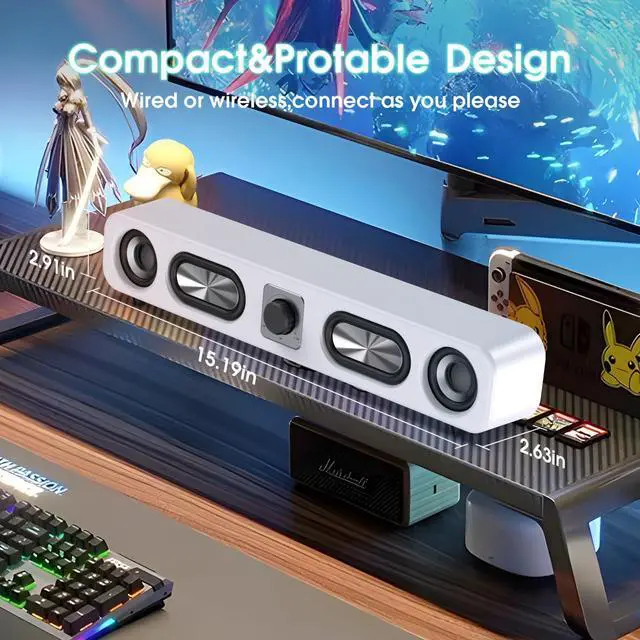 Alt view image 3 of 7 - Uakinat Computer Speakers, HiFi Sound Quality Computer Sound Bar,Wired USB-Powered Sound-bar with 6W Stereo Sound for Desktop, Laptops, PCs, Phones, Tablets, Xbox, Gaming Speakers(White)