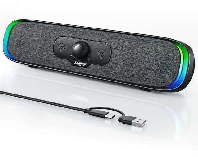 Main image of SOULION R200 Bluetooth Computer Speakers, Compact PC Speakers, USB C/USB Plug & Play Desktop Speaker with Colorful LED Lights, Clear Sound Wired PC Soundbar for Computer Desktop Laptop Monitor