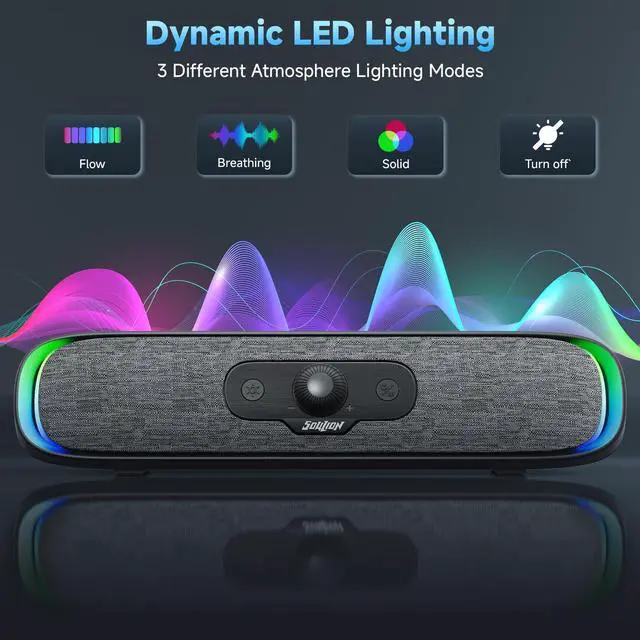 Alt view image 2 of 7 - SOULION R200 Bluetooth Computer Speakers, Compact PC Speakers, USB C/USB Plug & Play Desktop Speaker with Colorful LED Lights, Clear Sound Wired PC Soundbar for Computer Desktop Laptop Monitor