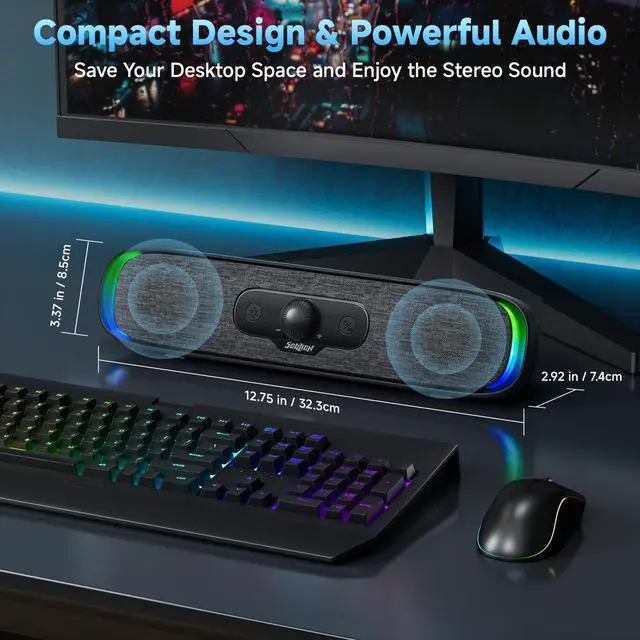 Alt view image 3 of 7 - SOULION R200 Bluetooth Computer Speakers, Compact PC Speakers, USB C/USB Plug & Play Desktop Speaker with Colorful LED Lights, Clear Sound Wired PC Soundbar for Computer Desktop Laptop Monitor