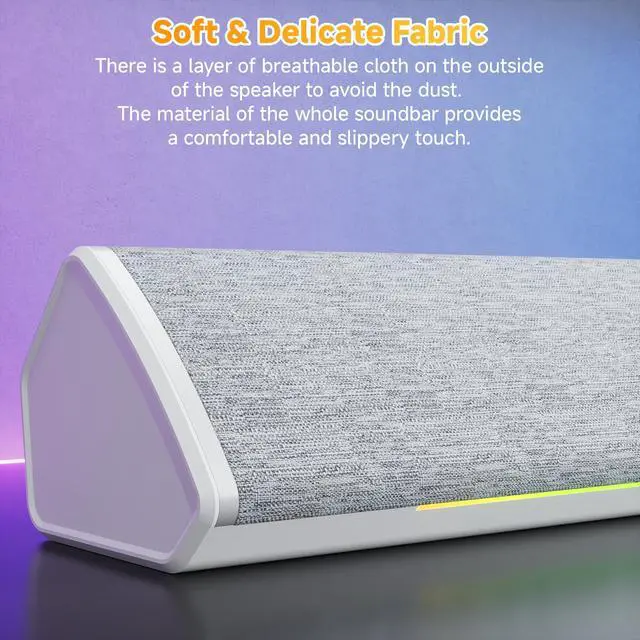 Alt view image 7 of 7 - SOULION R60 Bluetooth Computer Speakers, USB-C/USB Plug-N-Play PC Speakers with LED Dynamic Light, Surround Sound Soundbar Speaker with Rotary Switch for Desktop Laptop