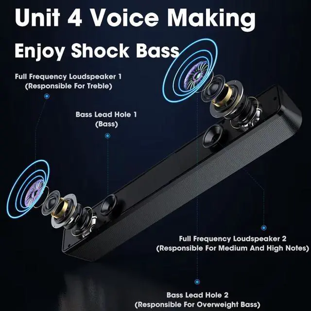 Alt view image 3 of 7 - Computer Speakers Wired USB-Powered Sound-bar with Stereo Sound for PC Desktop Plug -n-Play 3.5mm Jack Computer Speakers for Desktop