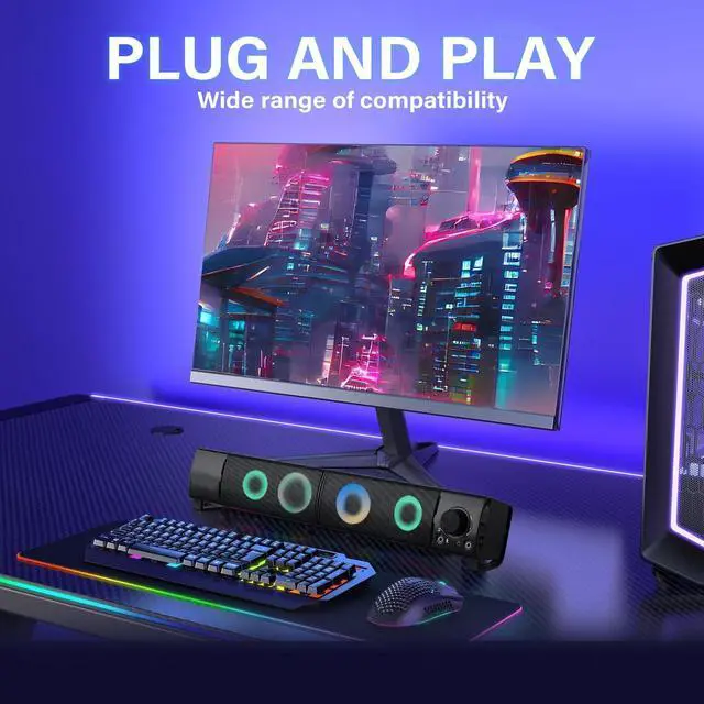 Alt view image 6 of 7 - GSJADYH Wired Computer Speakers Designed for Desktop Devices USB Plug-and-Play Clear Sound with RGB Lighting Features Volume knob Ideal Gaming Speakers for Computers, laptops, Phones, and Tablets
