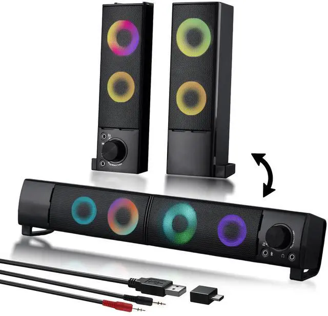 Main image of GSJADYH Wired Computer Speakers Designed for Desktop Devices USB Plug-and-Play Clear Sound with RGB Lighting Features Volume knob Ideal Gaming Speakers for Computers, laptops, Phones, and Tablets