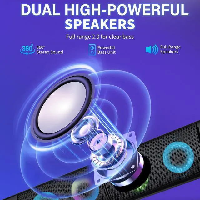 Alt view image 3 of 7 - GSJADYH Wired Computer Speakers Designed for Desktop Devices USB Plug-and-Play Clear Sound with RGB Lighting Features Volume knob Ideal Gaming Speakers for Computers, laptops, Phones, and Tablets