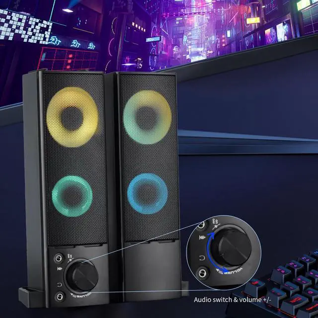 Alt view image 5 of 7 - GSJADYH Wired Computer Speakers Designed for Desktop Devices USB Plug-and-Play Clear Sound with RGB Lighting Features Volume knob Ideal Gaming Speakers for Computers, laptops, Phones, and Tablets