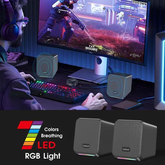 Alt view image 4 of 7 - Computer Speakers,with 7 Colorful RGB Lights, Headphone Jack, Enhanced Bass and Volume Control, PC Speakers USB Powered Gaming Speakers for Laptop Monitor PC Tablet Phone