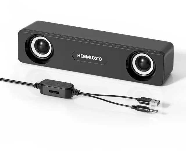 Main image of Computer Speakers for Desktop PC - 10W Wired Stereo Speakers with Volume Control Wheel, USB Powered, 3.5mm Audio Input, Compact Expertly Tuned Soundbar with Deep Bass for Office, Home, and Gaming