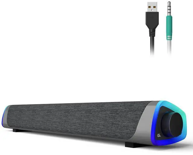 Main image of SOULION R30 Computer Speakers, USB Powered PC Speaker, Colorful LED Lights with Switch Button, 3.5mm Aux Surround Soundbar for Desktop Laptop Gray