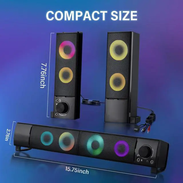 Alt view image 7 of 7 - GSJADYH Wired Computer Speakers Designed for Desktop Devices USB Plug-and-Play Clear Sound with RGB Lighting Features Volume knob Ideal Gaming Speakers for Computers, laptops, Phones, and Tablets