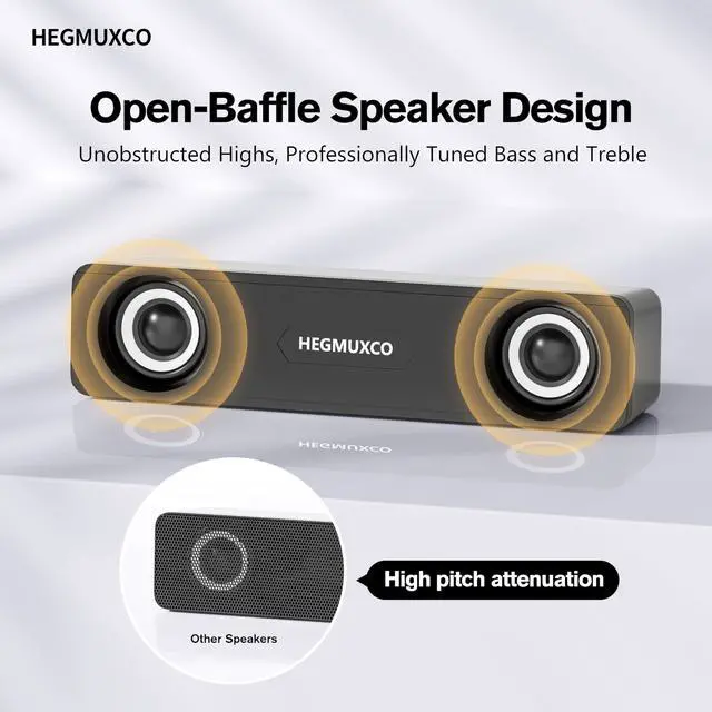 Alt view image 4 of 7 - Computer Speakers for Desktop PC - 10W Wired Stereo Speakers with Volume Control Wheel, USB Powered, 3.5mm Audio Input, Compact Expertly Tuned Soundbar with Deep Bass for Office, Home, and Gaming