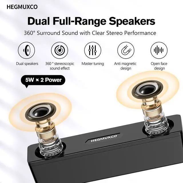 Alt view image 2 of 7 - Computer Speakers for Desktop PC - 10W Wired Stereo Speakers with Volume Control Wheel, USB Powered, 3.5mm Audio Input, Compact Expertly Tuned Soundbar with Deep Bass for Office, Home, and Gaming