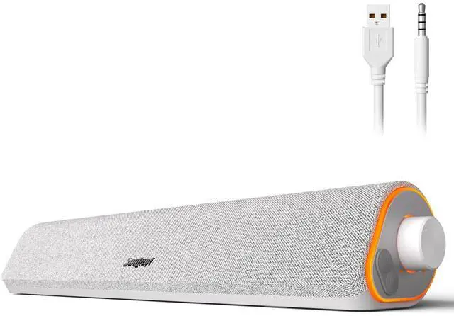 Main image of R50 Bluetooth Computer Speakers, USB Powered Pc Speakers for Desktop Monitor, 3.5mm Wired & Colorful LED Lights, Surround Sound Soundbar for Computer Laptop, White